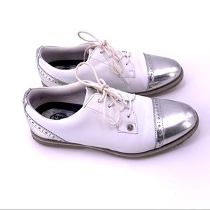 GFore Women’s Silver Cap White Genuine Leather Gallivanter Golf Shoes Sz 10